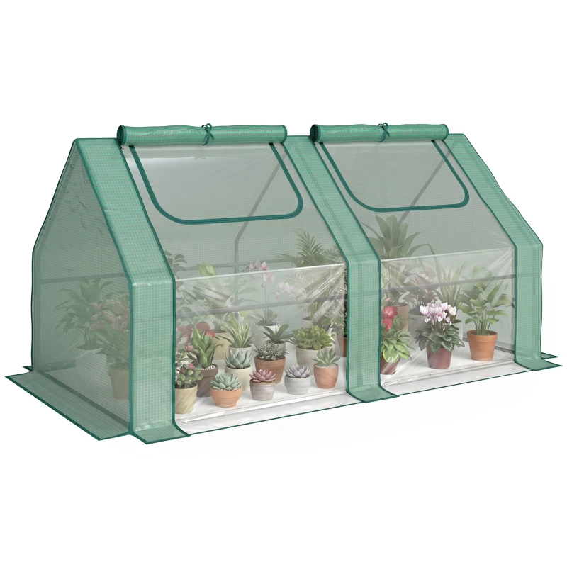 Outsunny Serra per Piante Orto con 2 Coperture in PE e PVC, Struttura in Acciaio - Verde 180x90x90cm