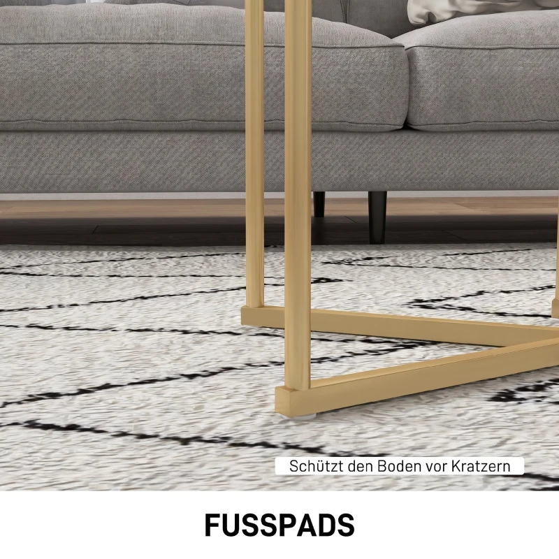 HOMCOM Beistelltisch 2er-Set, moderner Couchtisch mit goldenen Stahlbeinen für Wohnzimmer, Schlafzimmer