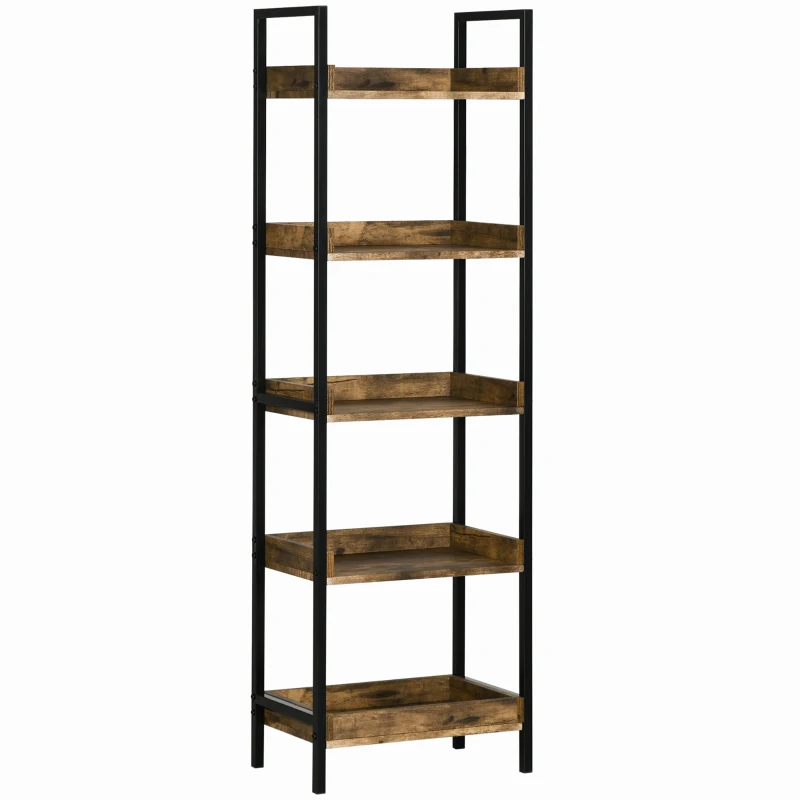 HOMCOM Leiterregal im Industrie-Design mit 5 Regalen 48 cm x 30 cm x 155 cm Braun + Schwarz