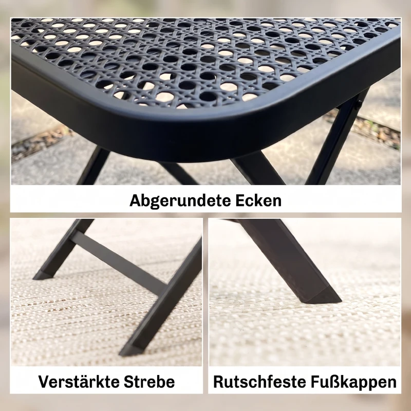 Outsunny Opvouwbare Tuinetafel 70x70 cm, Weerbestendige Balkontafel met Rasterontwerp Vierkant Zwart