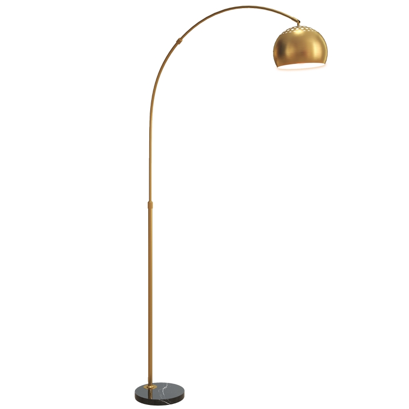 HOMCOM Stehlampe, Bogen-Design mit Marmorsockel, 167 cm, Schwarz+Gold
