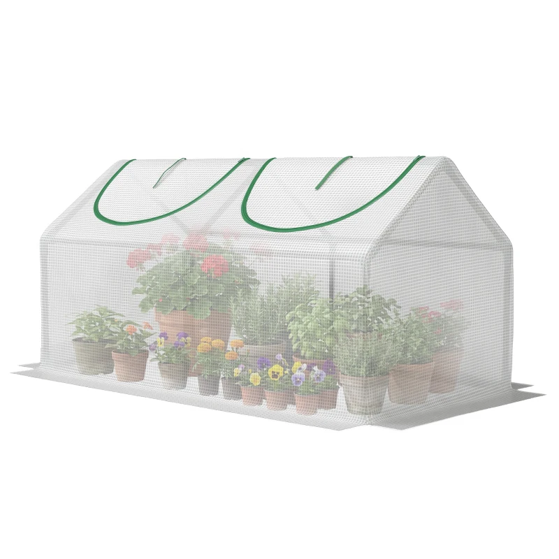 Outsunny Serra da Giardino a Casetta con Copertura in PE, Serra per Orto con Picchetti e Bordi Estesi per Piante e Fiori, 120x60x60cm, Bianco