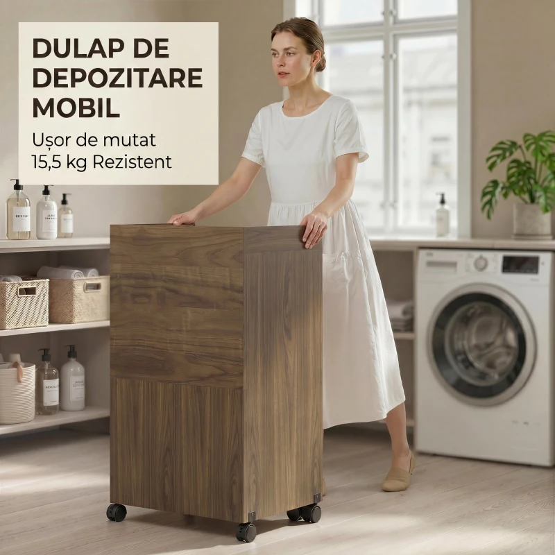 HOMCOM Dulap Masă de Călcat Pliabil cu Suport pentru Fier și Haine cu Compartiment Deschis, 154x55x87 cm, Maro