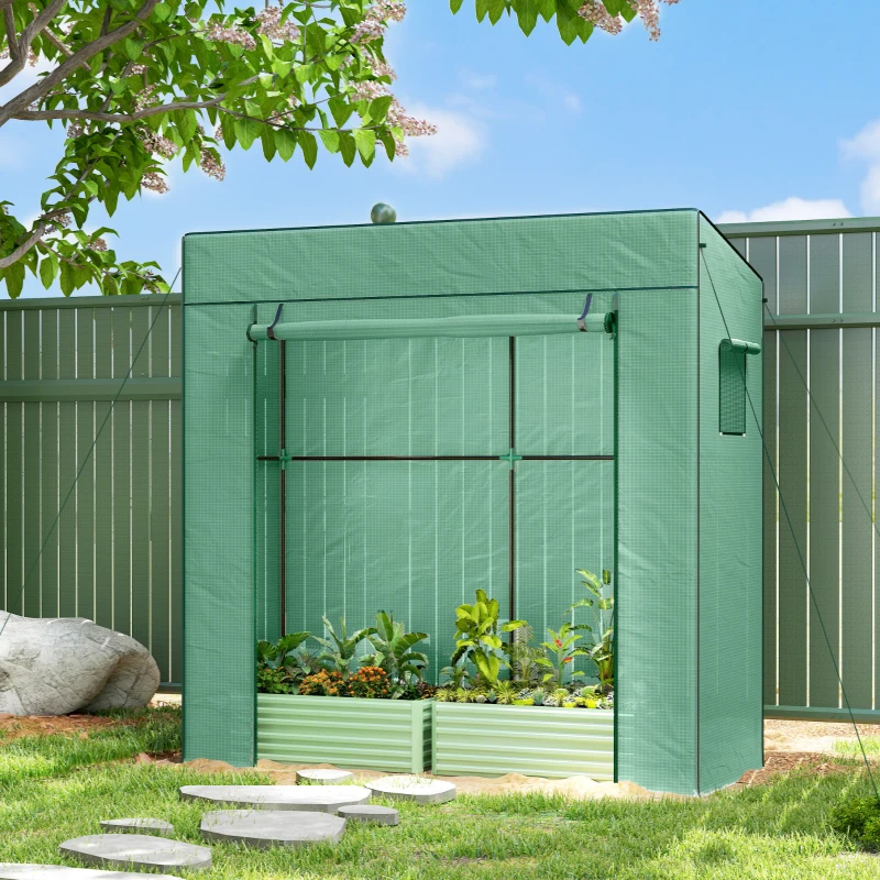 Outsunny Tomatengewächshaus Foliengewächshaus mit Rolltor Mesh-Fenster Schrägdach 196 x 77 x 197 cm Grün