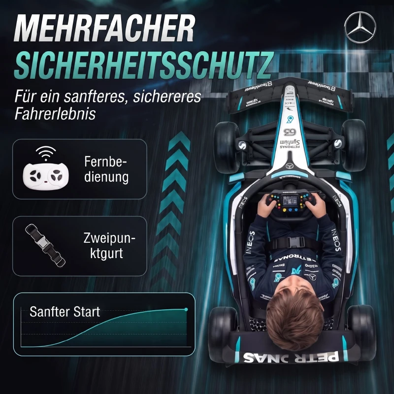 AIYAPLAY Mercedes-AMG PETRONAS F1 12 V Elektro Go-Kart für Kinder Gokart mit Lithium-Akku 2 Motoren Sanftanlauf