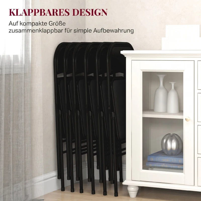 HOMCOM 6er-Set Klappstühle, Tragbare Bürostühle, Stahlbeine, Faltstuhl für Büro, Empfang, Wartezimmer, Leinenoptik Schwarz