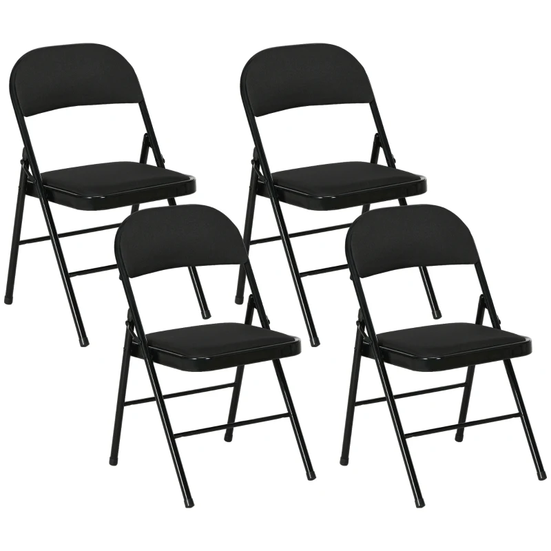 HOMCOM 4er-Set Klappstühle, Tragbare Bürostühle, Metallbeine, Faltstuhl für Büro, Empfang, Wartezimmer, Kunstleder, Schwarz