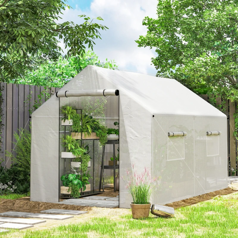 Outsunny Gewächshaus 3 x 2 x 2 m Foliengewächshaus mit 4 Mesh-Fenster, Breiter Rollbar Reißverschlusstür Moskitonetz UV-beständig