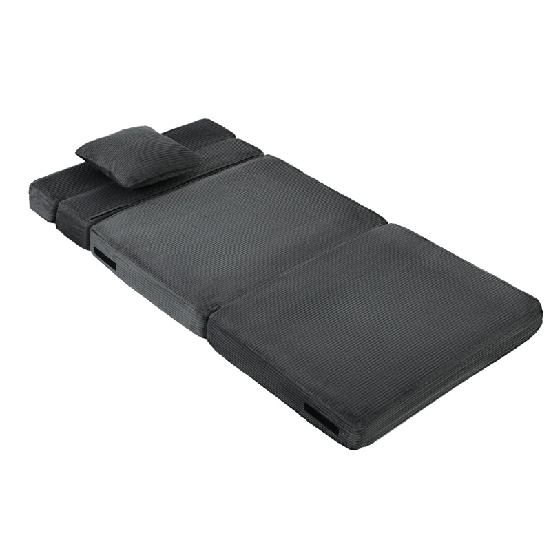 HOMCOM 2-in-1 Boneless Cloud Bodenstuhl, klappbares Schlafsessel mit Cord-Optik & Lendenkissen, Dunkelgrau