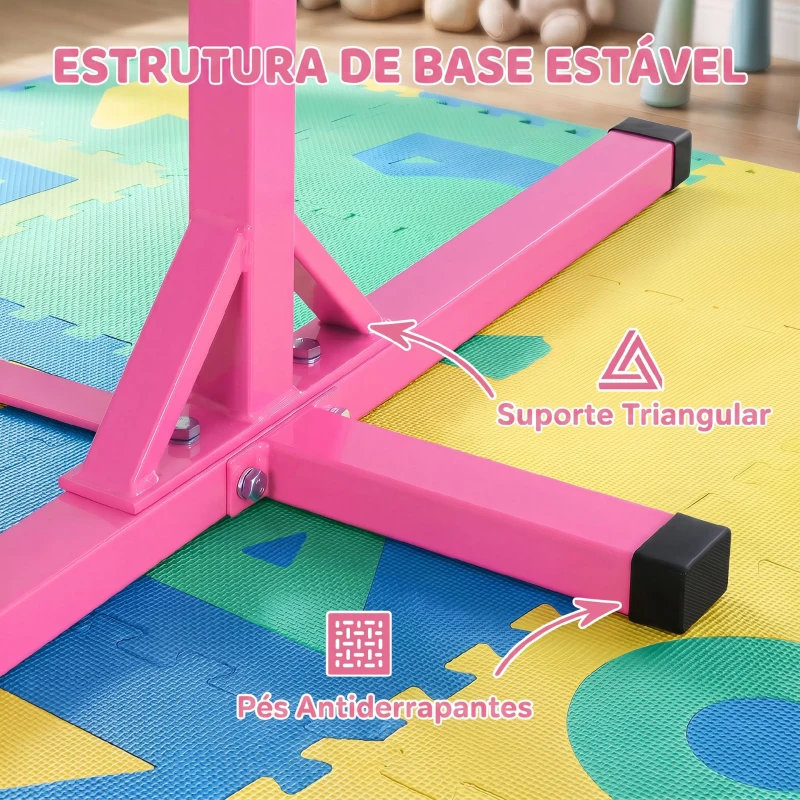 HOMCOM Barra de Ginástica para Crianças com Altura Ajustável 92-150 cm Barra Horizontal de Ginástica 197x121x150 cm Rosa