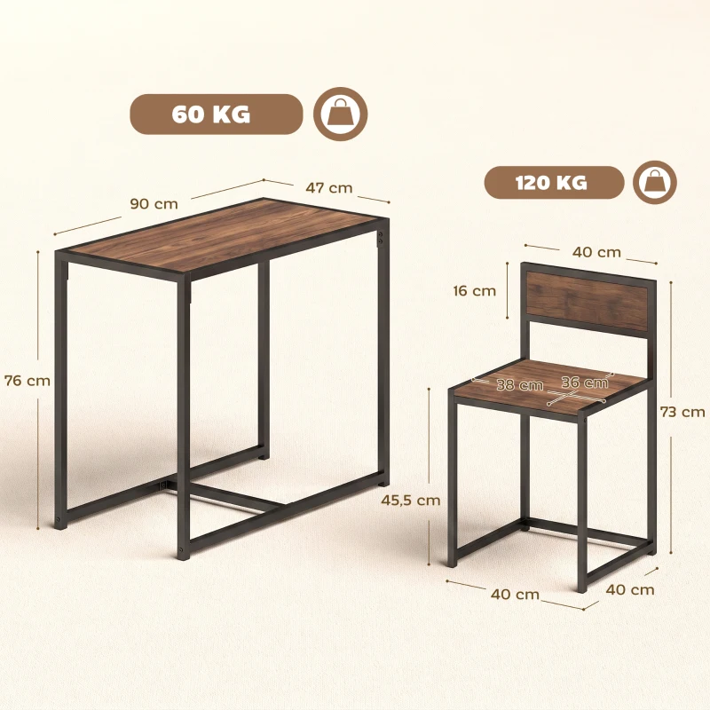 HOMCOM 3-delige Bartafelset Hoge tafelset 3-delig, 2 stoelen, 1 tafel, 90 cm x 47 cm x 76 cm, Bruin + Zwart