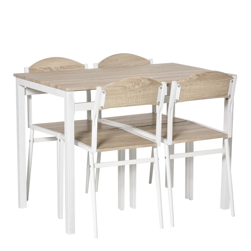 HOMCOM Set Masă de Prânz din 5 Piese cu 1 Masă Dreptunghiulară și 4 Scaune, 100x63x76,5 cm, Gri și Alb
