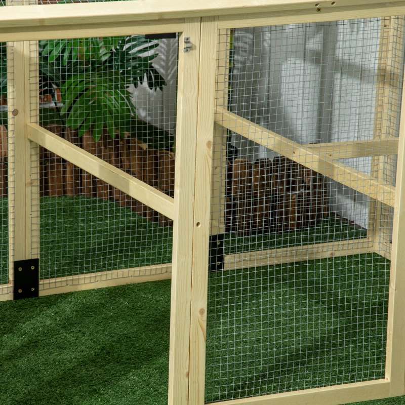 PawHut Țarc pentru Găini de Exterior din Lemn, Cușcă pentru Găini cu Uși Multiple și Plasă Metalică, 140x88.5x106 cm, Culoare Lemn