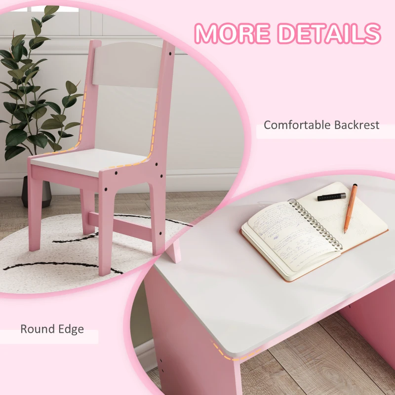 ZONEKIZ Escritorio y Silla para Niños con Almacenaje para Estudio Lectura y Juegos Mesa 90x45x90 cm y Silla 35x31,5x65 cm Rosa