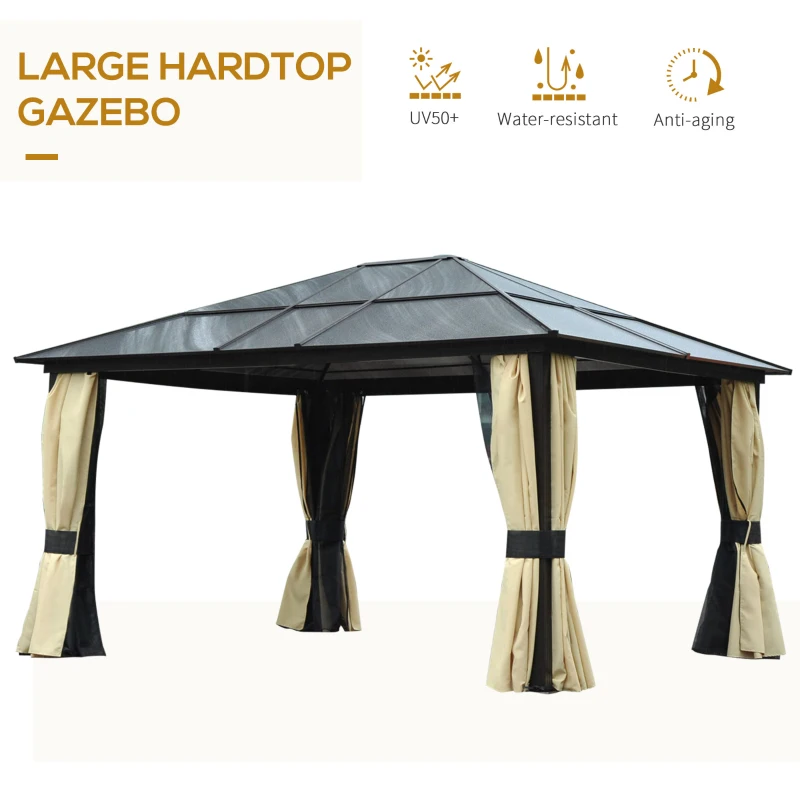 Outsunny Gazebo da Giardino in Alluminio con Tetto in PC, 430x360x265 cm