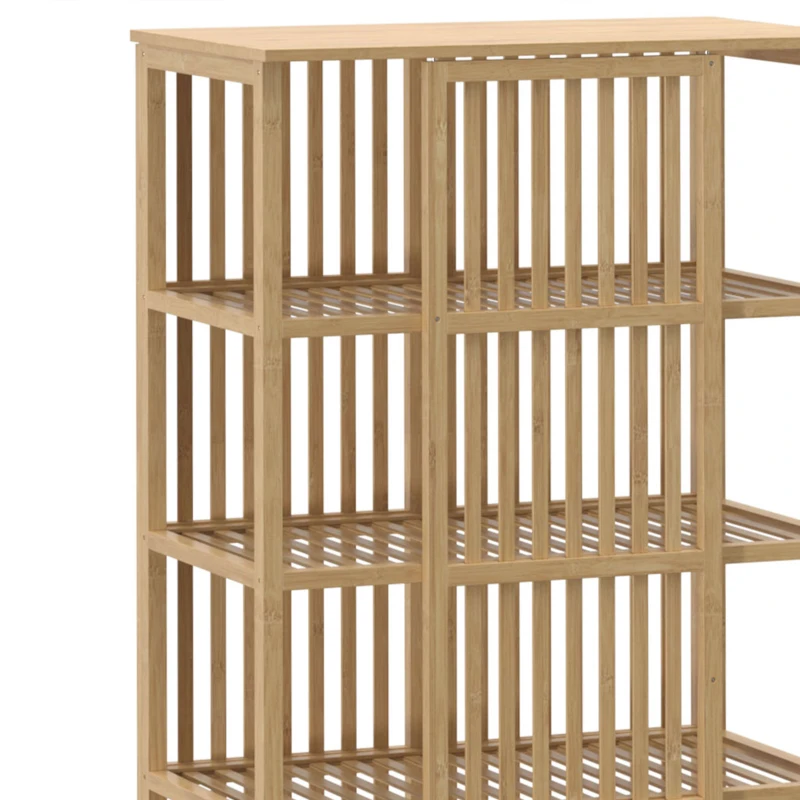 HOMCOM Armoire Chambre Penderie en Bambou 5 Niveaux avec Porte Coulissante, Design Aéré à Lattes, Bois Naturel