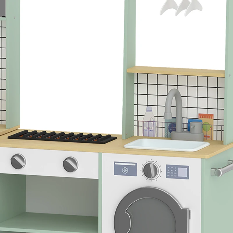 AIYAPLAY Cozinha Infantil Brinquedo de Imitação Micro-ondas Forno Bancada Rotativa com Rodízios 160x32x97,5 cm Verde Claro