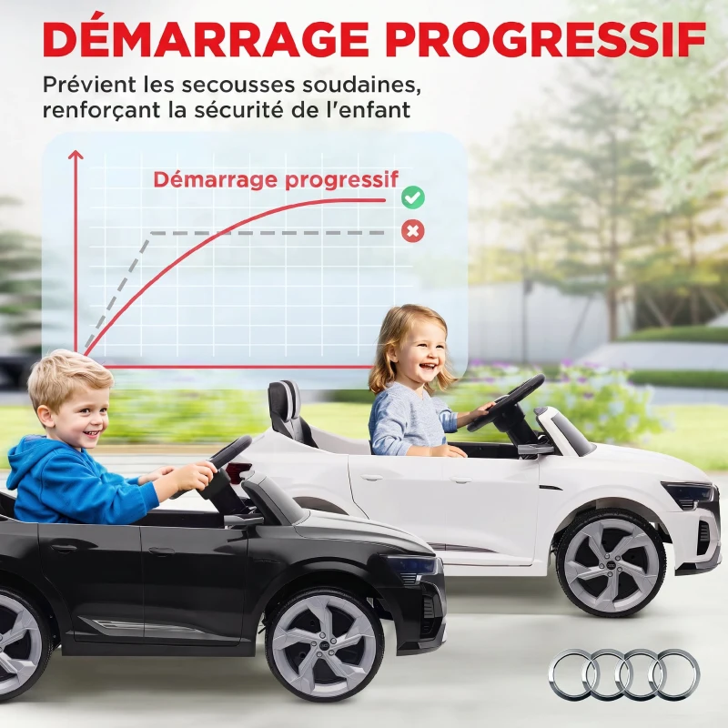 AIYAPLAY Voiture électrique pour enfants Licence Audi Q8 e-tron Sportback 12V télécommande, phares, musique, klaxon, 3-4 ans noir