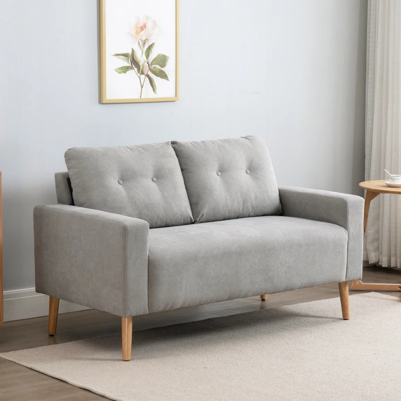 HOMCOM Canapé 2 Places Design scandinave dim. 145L x 76l x 88H cm Pieds Bois Massif Tissu Gris Clair