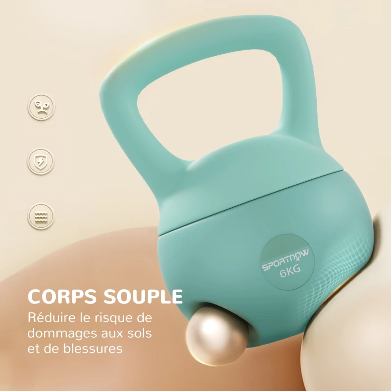 SPORTNOW Kettlebell 6 kg haltère avec poignée antidérapante pour fitness musculation cardio, 19 x 19 x 28 cm vert