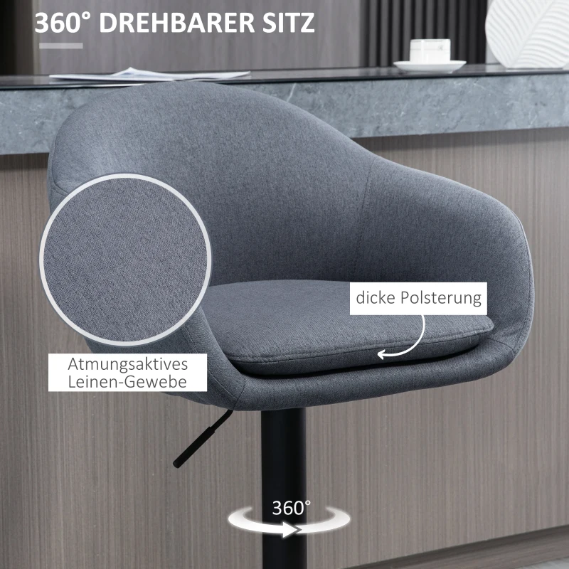 HOMCOM barkruk 92-112cm In hoogte verstelbare barkruk met linnenlook Donkergrijs