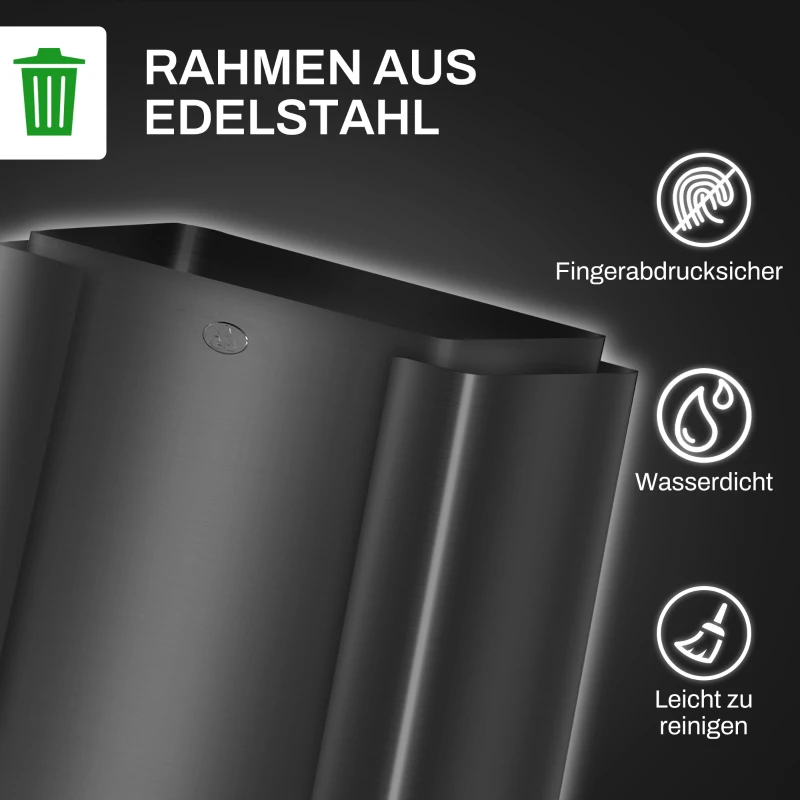 HOMCOM Prullenbak met 3 x 15L Compartimenten, Deodorantdeksels, Vingerafdrukbestendig, Soft-Close, Verwijderbaar, Zwart(m-8)
