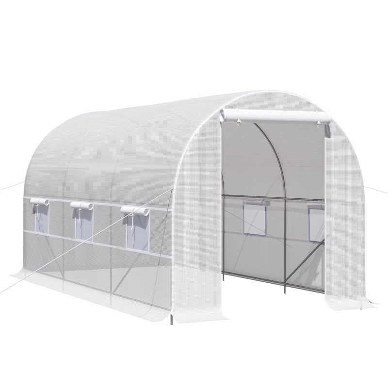 Outsunny Tunnel-Gewächshaus 8m², Tunnel-Gewächshaus mit Tür und 6 Fenstern, PE-Abdeckung 140 g/m² 400 x 200 x 200 cm weiß