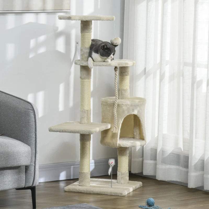 PawHut Arbre à Chat Griffoir Un Niche Trois Étagères 75 X 40 X 112 cm Beige