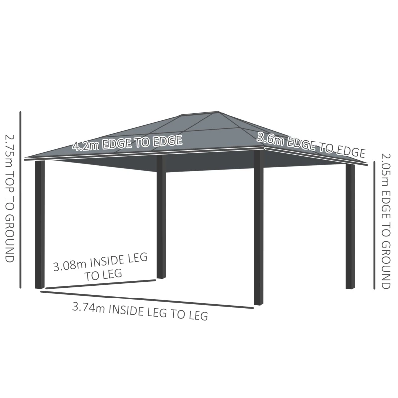Outsunny Gazebo da Giardino in Alluminio con Tetto in PC, 430x360x265 cm
