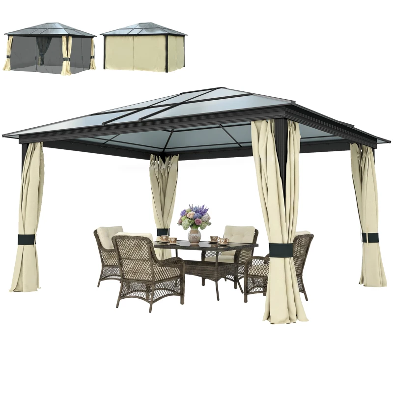 Outsunny Gazebo da Giardino in Alluminio con Tetto in PC, 430x360x265 cm