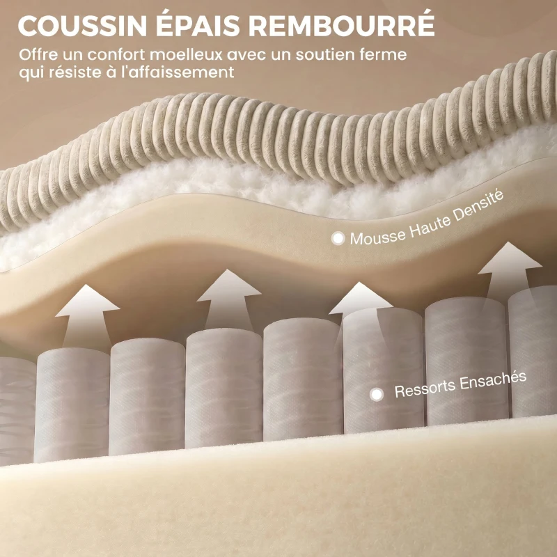 HOMCOM Canapé 2 Places en Velours Côtelé, Canapé de Salon 144 cm avec Assise Large Rembourrée, 2 Oreillers, Beige