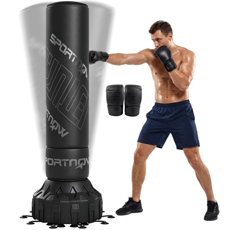 SPORTNOW Sac de box independent 180 cm, sac de box cu bază cu ventuze, umplibil, amortizare, mănuși, antrenor de box