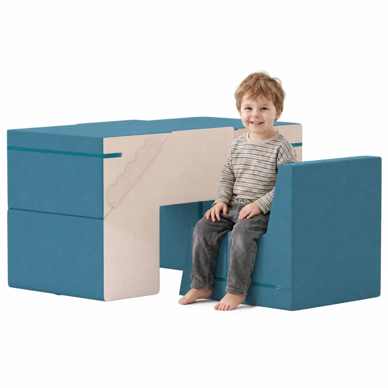 AIYAPLAY Sofá de Brincar em Veludo 2 Peças Sofá Infantil em Espuma Lavável Modular para Crianças 0,5 a 3 anos