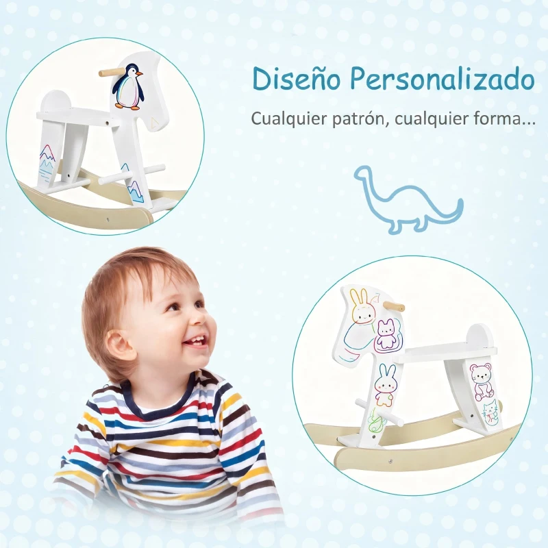 HOMCOM Caballito Balancín para Bebés Caballo Balancín con Base de Madera Diseño Clásico para Niños de 1-3 Años Blanco