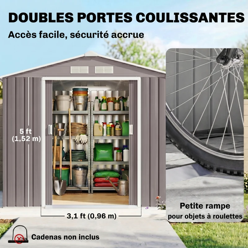 Outsunny Abri de Jardin Multi-équipé en Acier Gris 213 x 127 x 185 cm