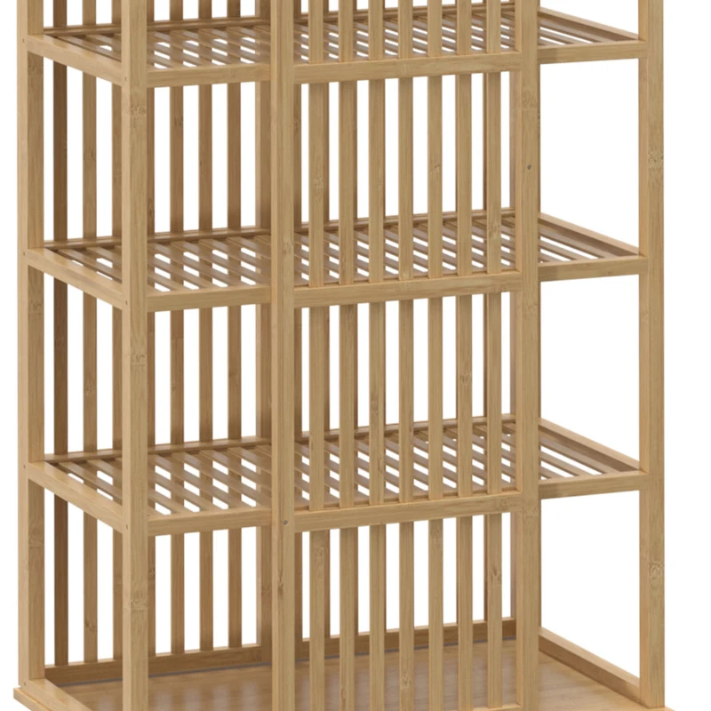 HOMCOM Armoire Chambre Penderie en Bambou 5 Niveaux avec Porte Coulissante, Design Aéré à Lattes, Bois Naturel
