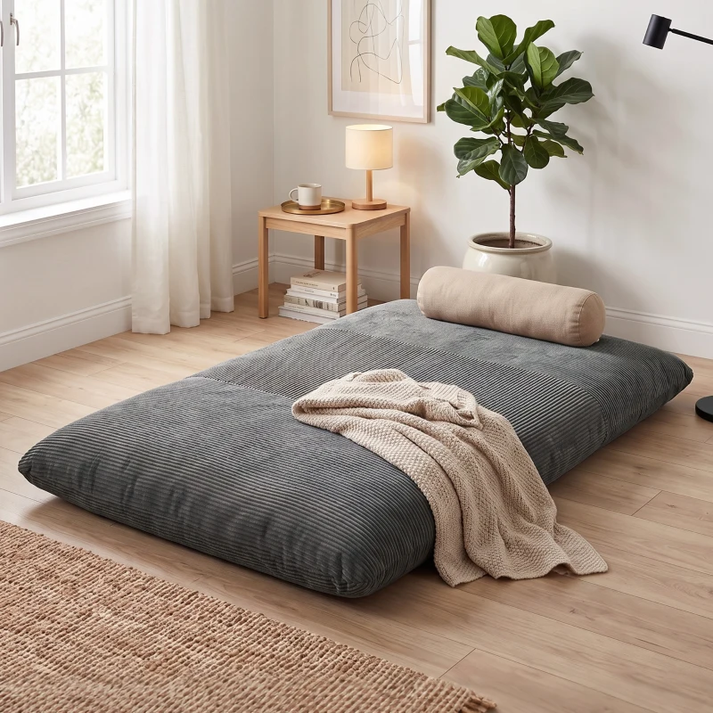 HOMCOM Fauteuil de sol 2-en-1 en velours côtelé, canapé de sol pliable pour lecture, gaming & méditation, canapé-lit pour chambre