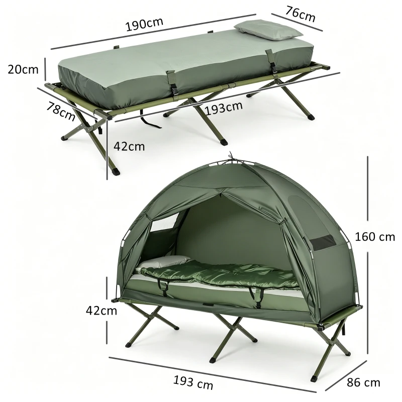 Outsunny – Tenda da Campeggio Moderno e Stabile 193 x 78 x 160cm Verde