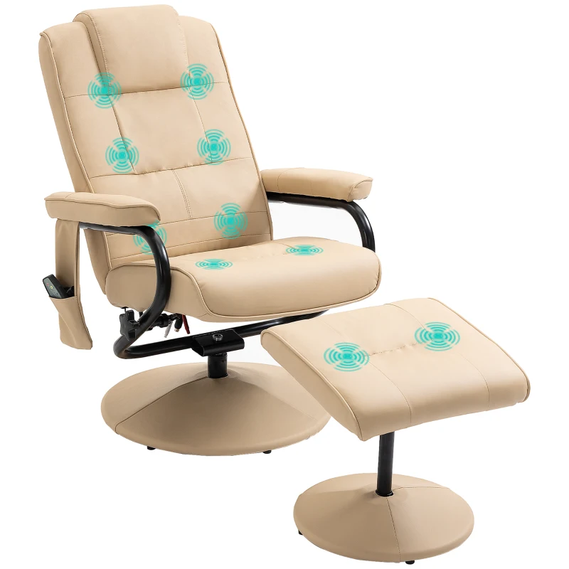 HOMCOM massagestoel relaxstoel tv-stoel stoel met massagefunctie incl. krukje kunstleer crèmewit 77 x 84 x 95 cm