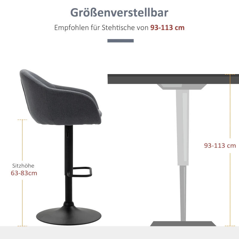 HOMCOM barkruk 92-112cm In hoogte verstelbare barkruk met linnenlook Donkergrijs