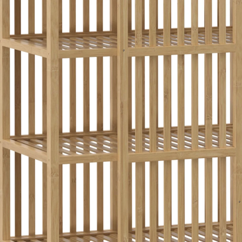 HOMCOM Armoire Chambre Penderie en Bambou 5 Niveaux avec Porte Coulissante, Design Aéré à Lattes, Bois Naturel