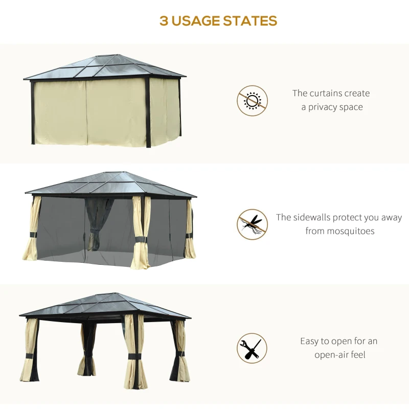Outsunny Gazebo da Giardino in Alluminio con Tetto in PC, 430x360x265 cm