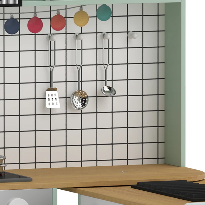 AIYAPLAY Cuisine Enfant Jouet d'Imitation, Micro-Ondes, Four, Plateau Rotatif sur Roulettes, 160x32x97,5cm, Vert Clair