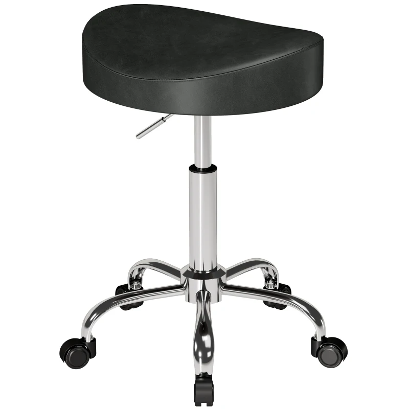 HOMCOM Rollhocker drehbar, höhenverstellbar, Kunstleder mit gepolstertem Sitz für Spa Büro Tattoo-Studio Schwarz