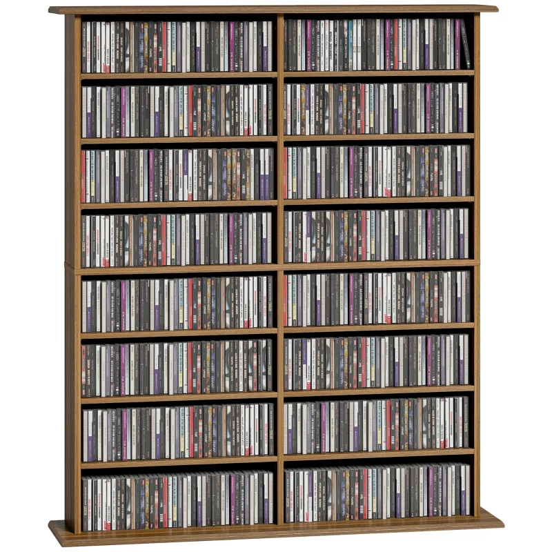 HOMCOM Rangements pour CD et DVD avec 16 compartiments et 12 étagères réglables capacité max. 720 CD/396 DVD et Blu-ray noyer
