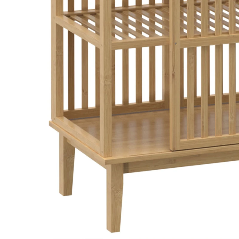 HOMCOM Armoire Chambre Penderie en Bambou 5 Niveaux avec Porte Coulissante, Design Aéré à Lattes, Bois Naturel