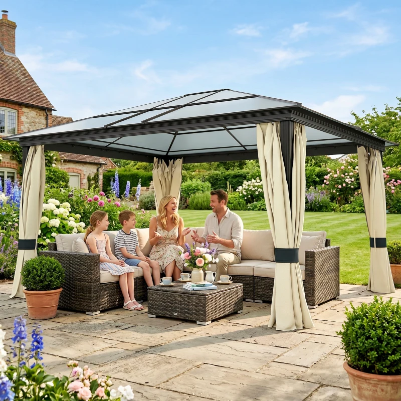 Outsunny Gazebo da Giardino in Alluminio con Tetto in PC, 430x360x265 cm