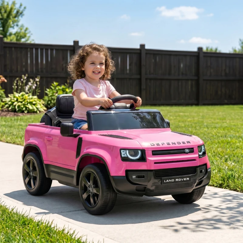 AIYAPLAY Voiture Électrique SUV pour Enfants Land Rover Defender 12 V Télécommande Suspension Démarrage Progressif 2,7-4,5 km/h Rose