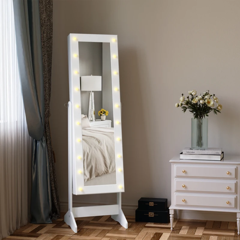 HOMCOM Armoire à Bijoux Armoire de Rangement sur Pied avec Miroir et Serrure Éclarage LED MDF 40 x 37 x 146 cm Blanc