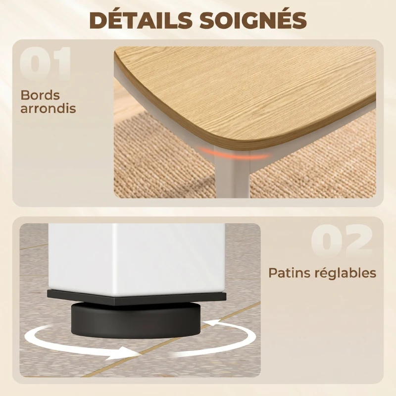 HOMCOM Ensemble Table Salle à Manger avec 4 Chaises, Table de Cuisine avec Chaises pour 4 Personnes, Bois Naturel et Blanc